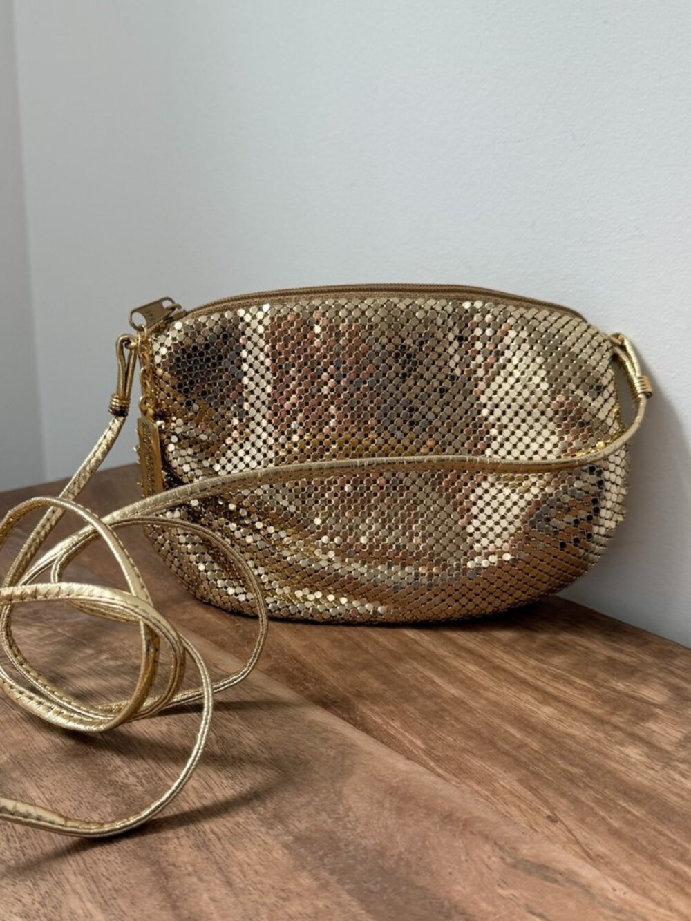 Vintage WHITING & DAVIS INTERNATIONAL Gold Mesh Crossbody Evening Bag